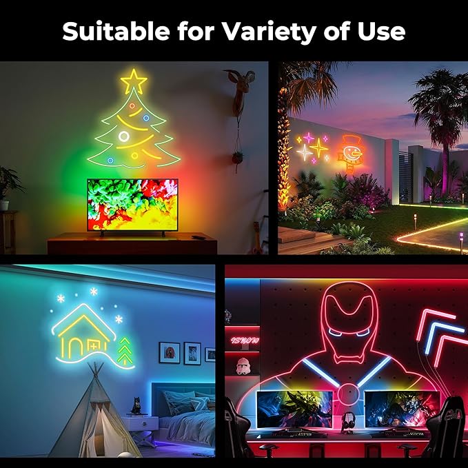 100FT LED Neon Rope Lights, Flexible Led Rope Lights Control with App/Remote, IP67 Outdoor RGB Color Changing Led Neon Lights Waterproof, Music Sync Led Strip Neon Lights for Bedroom Decor Rootora