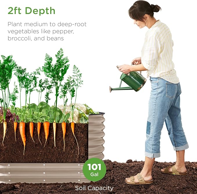 Best Choice Products 4x2x2ft Outdoor Metal Raised Garden Bed, Oval Deep Root Planter Box for Vegetables, Flowers, Herbs, and Succulents w/ 101 Gallon Capacity, Rubber Edge Guard - Taupe BestChoiceProducts