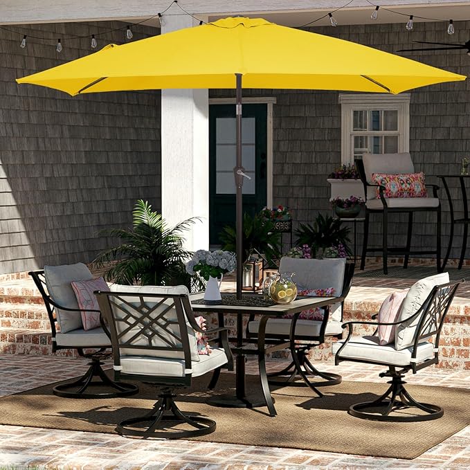 JEAREY 6.5x10 ft Rectangular Patio Umbrellas Outdoor Market Umbrella with Push Button Tilt and Crank, Rectangle Table Umbrella 6 Sturdy Ribs UV Protection for Pool Garden Backyard Deck, Yellow JEAREYOutdoorsCollection