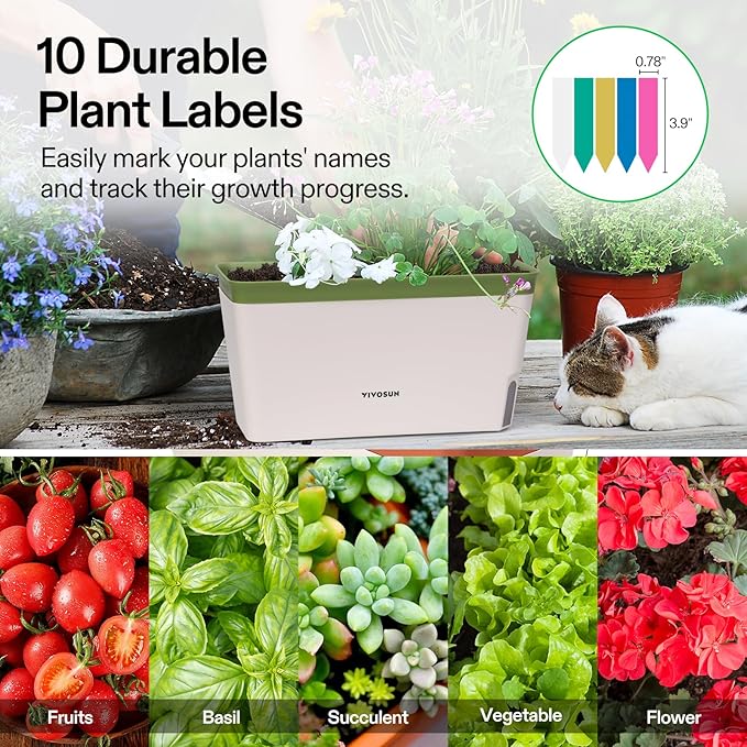 VIVOSUN Self-Watering Planters, 6-Pack 10.5 Inch Compact Rectangular Window Herb Planter Box with 10 PCS Plant Labels, Plant Container for Basil, Flowers, Succulents, Indoor & Outdoor VIVOSUN