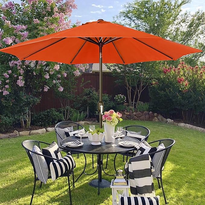 Blissun 9' Outdoor Patio Umbrella, Outdoor Table Umbrella, Yard Umbrella, Market Umbrella with 8 Sturdy Ribs, Push Button Tilt and Crank Blissun