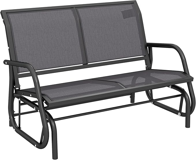 Outsunny 2-Person Outdoor Glider Bench, Patio Double Swing Rocking Chair Loveseat w/Powder Coated Steel Frame for Backyard Garden Porch, Gray Outsunny