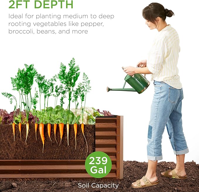 Best Choice Products 8x2x2ft Raised Outdoor Metal Garden Bed, Deep Root Box Planter for Vegetables, Flowers, Herbs, 240 Gallon Capacity, 100% Non Toxic Materials - Wood Grain BestChoiceProducts