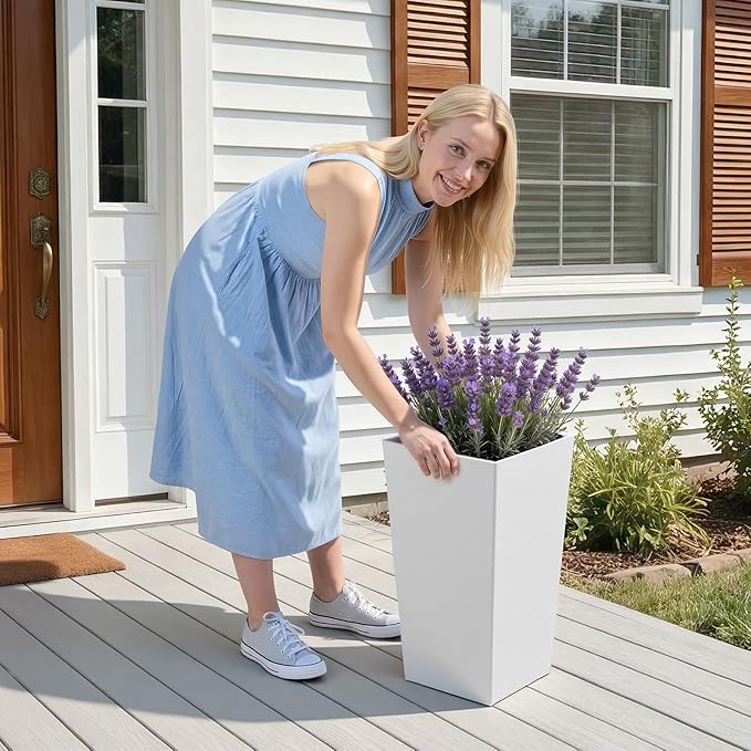 VEVOR Set of 2 Tall Planters for Outdoor Plants 22 inch, White Tall Planter for Indoor Plants, Modern Planters for Front Porch Patio Balcony, Plant Container Flower Pots with Built-in Drainage VEVOR