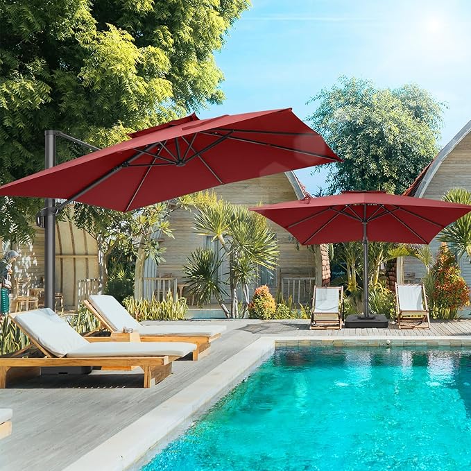 HOTEEL10x10ft Patio Umbrella Cantilever Umbrellas - Upgrade and Intensify - 360 Rotation and 5 Angles Adjustment - Aluminum Offset Pool Umbrella Outdoor Umbrellas for Patio Garden Pool HOTEEL