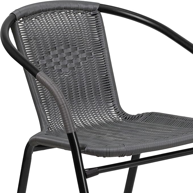 Flash Furniture Lila Modern Rattan Indoor/Outdoor Stackable Dining Chairs, Stacking Rattan Bistro Chairs for Patio or Restaurant, Set of 4, Gray FlashFurniture