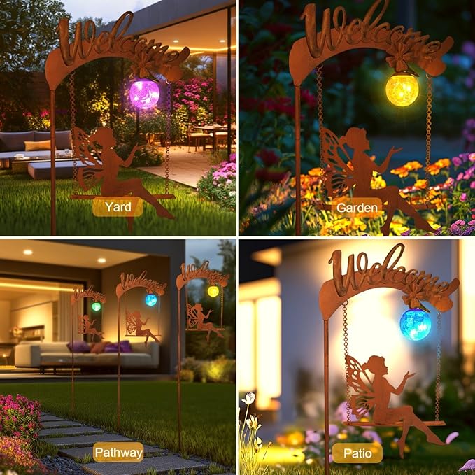 HONGLAND Solar Garden Lights Outdoor Decor, Solar Fairy Lights Outdoor Moon Decor, Housewarming Ornaments for Patio, Lawn, Yard, Pathway - Unique Gardening Gifts for Women Mom Grandma HONGLAND