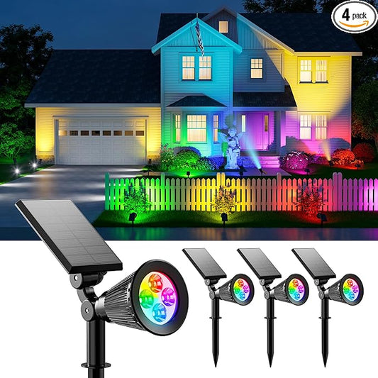 4 Pack Color Changing Solar Spotlights Outdoor Waterproof for Tree, Flower, Plant, Statue, Sign, Decorative wall, Rainbow Lanscape Decor Uplights for House Outside, Yard, Garden, Patio, Pathway, Fence FALOVE