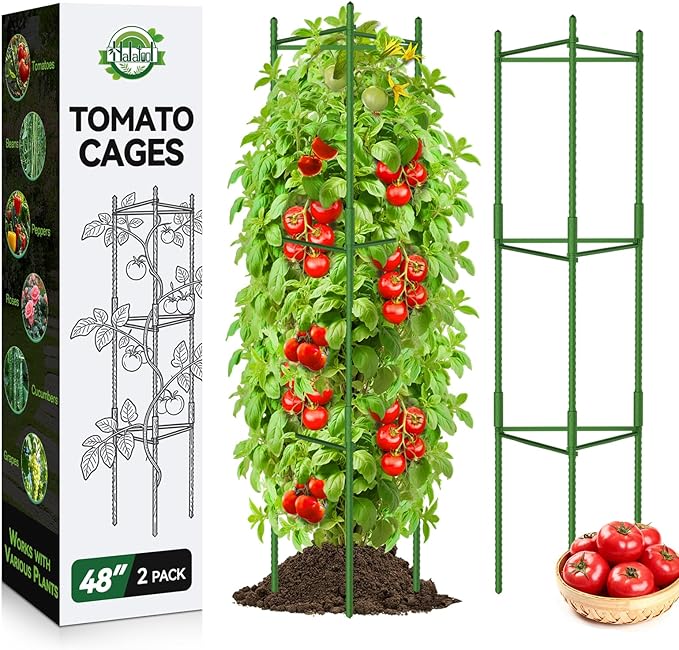 Halatool 2 Pack Tomato Cages for Garden,Up to 48in Adjustable Tomato Cage, Garden Stakes Tomato Trellis for Pots, Tomato Plant Support for Raised Garden Bed & Climbing Vegetables Flowers HALATOOL