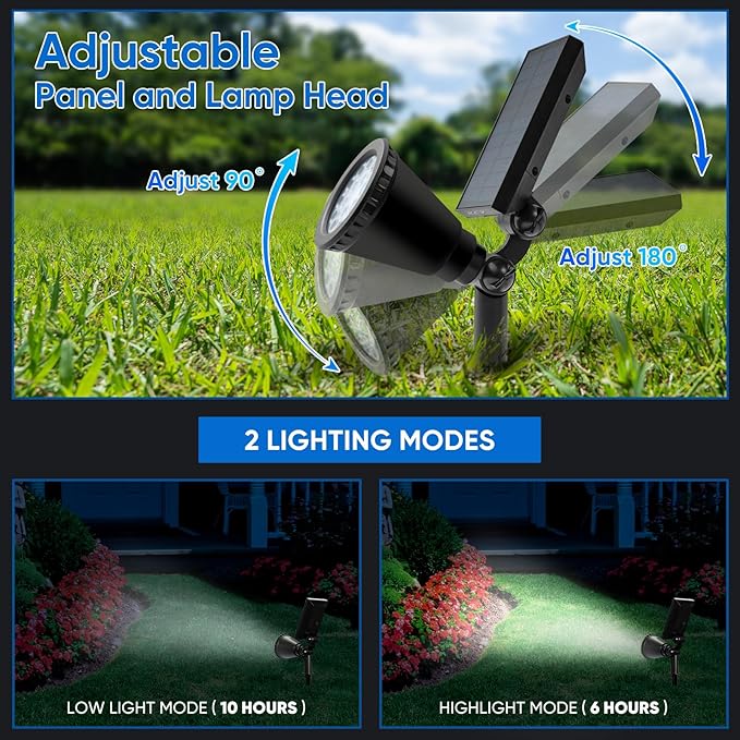 KEV 800 Lumens Solar Spot Lights Outdoor,18 LEDs Solar Flood Lights with 2 Modes &Adjustable &IPX65 Waterproof,Solar Spotlight for Driveway/Backyard/Patio Landscape/Tree/Garage(Cool White, 2 Pack) KEV