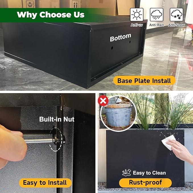 Black Steel Metallic Heavy Planter 30" x 12" x 24" for Outdoor Plants Metal Long Outdoor Planter Spliced Flower Box with Partitions for Outside,Indoor,Garden (Black, 30 * 12 * 24) DISCOVERINGBEAUTY