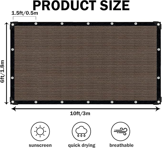 Mocha Sun Shade Cloth,Pergola Shade Cover with Reinforced Grommets,90% Shade Fabric Fence Privacy Screen Balcony,Pergola Shade Cover Canopy Garden Carport Porch Deck Patio Shade Cover,6x10FT IMSGVIFO