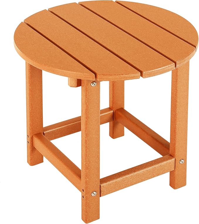 LZRS Round Adirondack Patio Side Table End Table, Outdoor Side Tables for Patio, Backyard,Pool, Indoor Companion, Easy Maintenance & Weather Resistant(Orange) LZRSPET