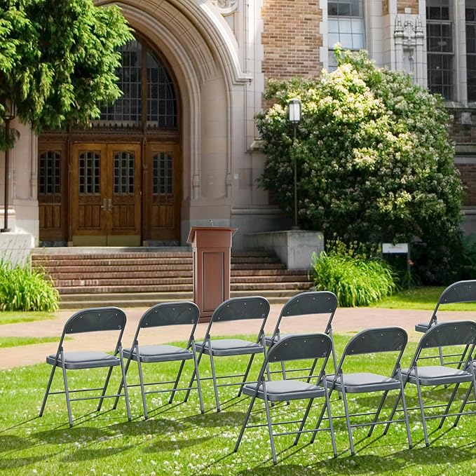 VINGLI 4 Pack Folding Chairs with Padded Seats, Metal Frame with Pu Leather Seat & Back, Capacity 350 lbs, Gray VINGLI