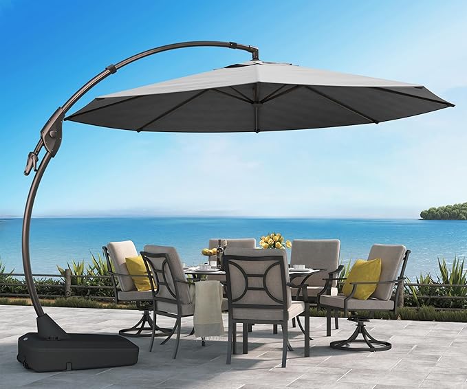 Grand patio 12 FT Sunbrella Cantilever Umbrella with Base Outdoor Aluminum Offset Umbrella with Tilt Adjustment (Charcoal, 12 FT-SUNBRELLA) GrandPatio