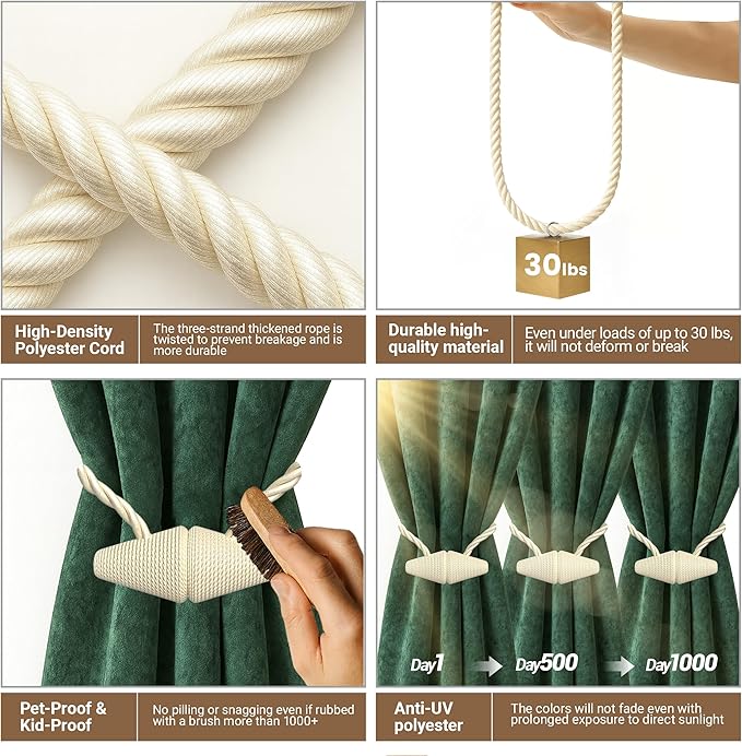 Hion Magnetic Curtain Tiebacks Beige 2pcs, Curtain Tiebacks Buckles Holdbacks Holders Hooks Clip for Home Bedroom Office Decorative Curtain Hion