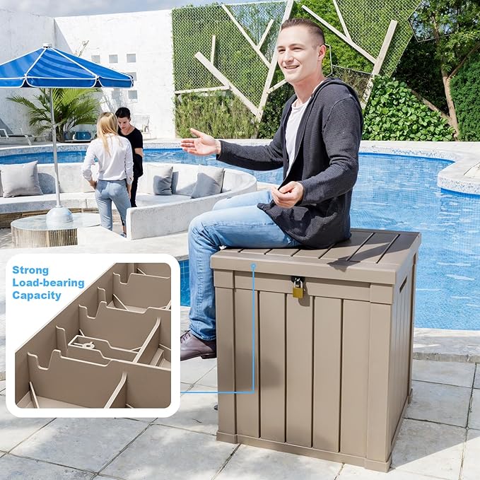 50 Gallon Waterproof Outdoor Storage Box,Resin Deck Box,Lockable Outside Storage Box Container for Patio Furniure,Garden Tools (50 Gallon,Grey) MAIUSCOLI
