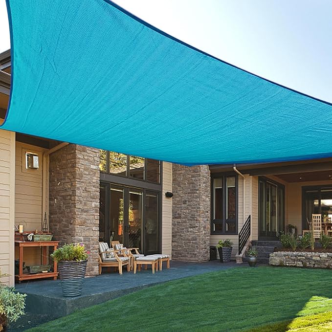 LOVE STORY Custom Size 6'x8' Turquoise Blue Sun Shade Sail Rectangle UV Block Canopy Patio Sail Sunshades Fabric for Outdoor Garden Carport (We Make Custom Size) LOVESTORY