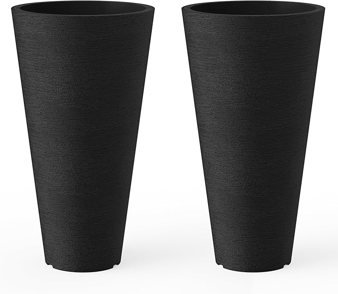 Kante Tall Round Planter Set of 2, 18" H Large Decorative Planter Pots for Outdoor Indoor Garden Patio Front Porch (Black) Kante