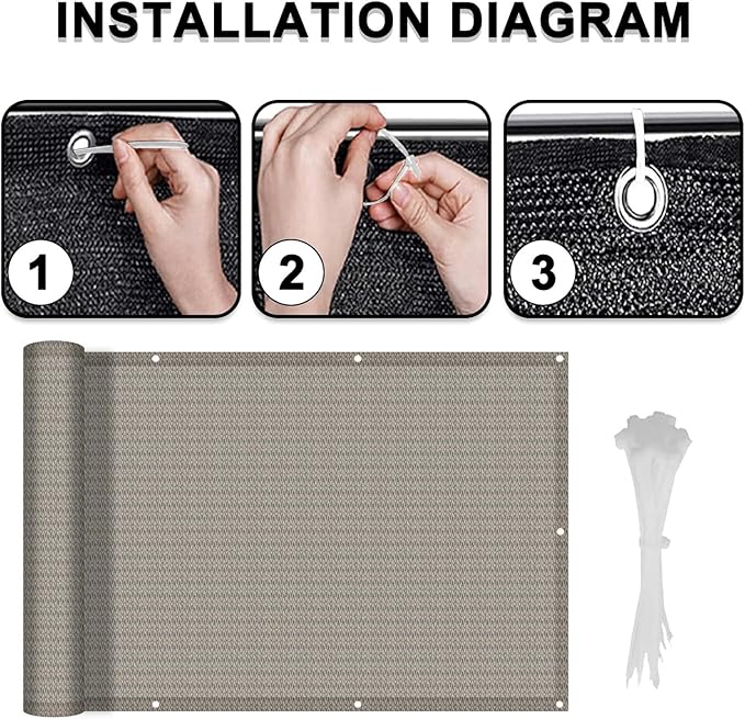 LOVE STORY Balcony Privacy Screen, 3'x16' Deck Shield Screen Fence Cover,UV Protection and Weather-Resistant,3 FT Height for Deck, Patio, Backyard, Outdoor Pool, Porch, Railing, Beige-Grey LOVESTORY