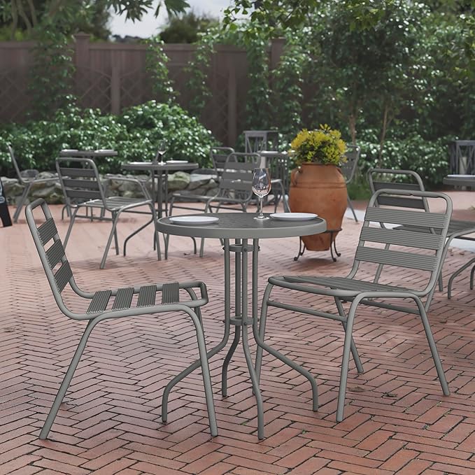 Flash Furniture Bellamy 23.75'' Round Tempered Glass Metal Table, Silver FlashFurniture