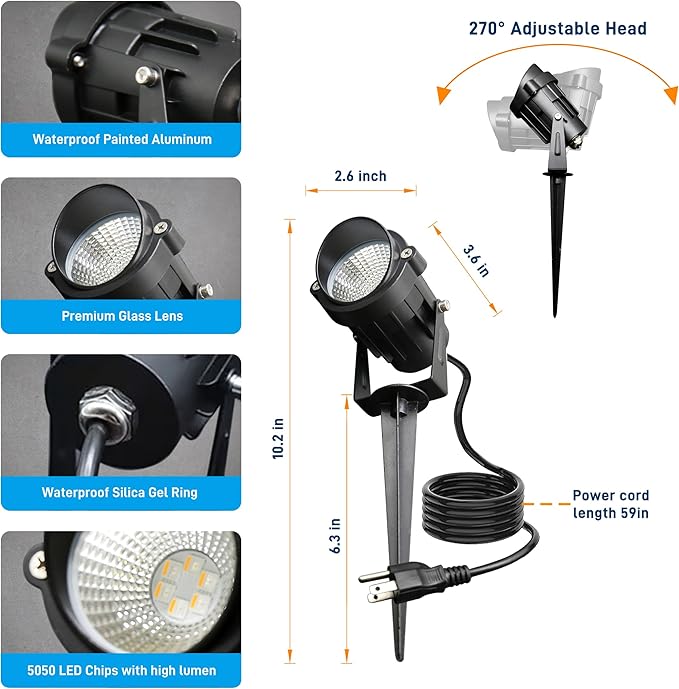 Halloween Christmas Outdoor Spotlights,12W RGBW Colors Changing Landscape Spotlight with Remote Control, IP65 Waterproof 110V Plug in LED Spotlight Outdoor with US Plug for Yard Garden House (8Pack) UPONELED