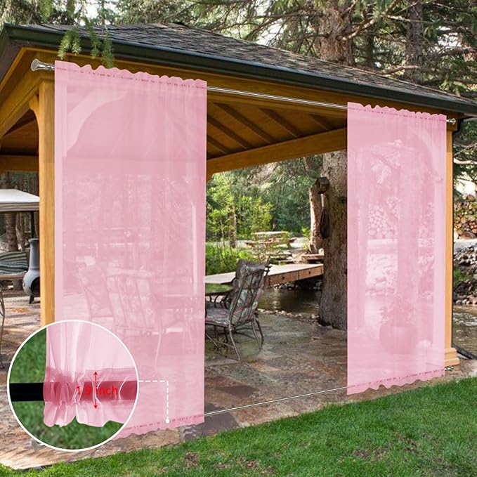 SpaceDresser Waterproof Outdoor Sheer Curtains for Patio - 4 Panels Rod Pocket Indoor Voile Sheer Curtain for Living Room,52W x 108L inch, Light Pink SpaceDresser