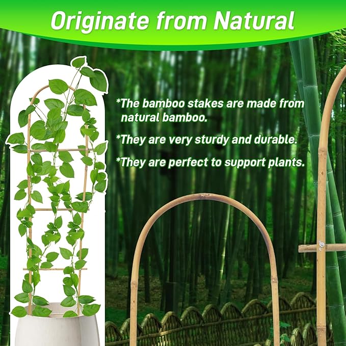 10 Pack 4ft U-Shape Bamboo Trellis for Climbing Plants, Natural Garden Trellis for Tomatoes, Cucumbers, Potted Plants, Vegetables Indoor Outdoor Biotolot