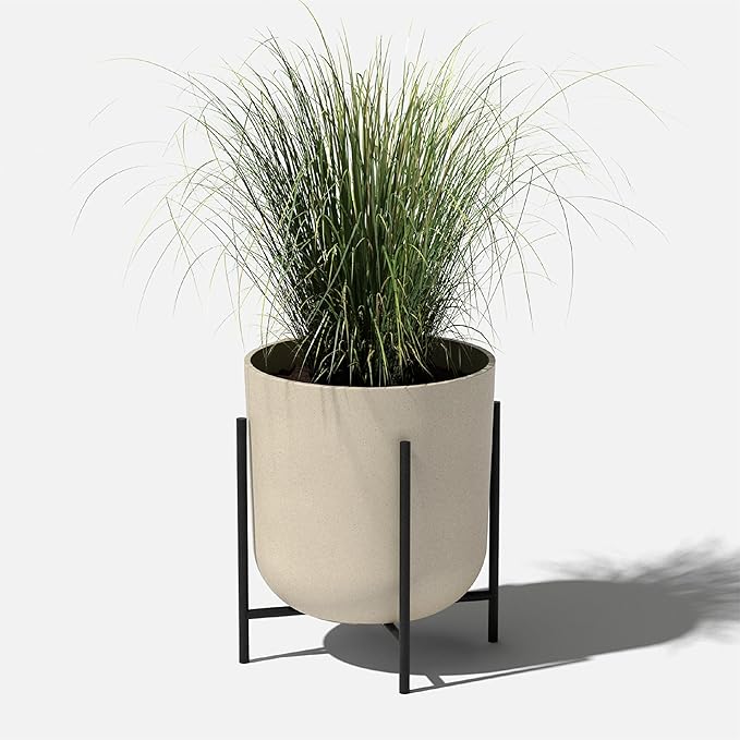 Veradek Mason Series Raised Lima Planter - Round Planter for Patio/Balcony | Plastic-Stone Composite w/Metal Plant Stand | Modern Décor for Plants VeradekOutdoor