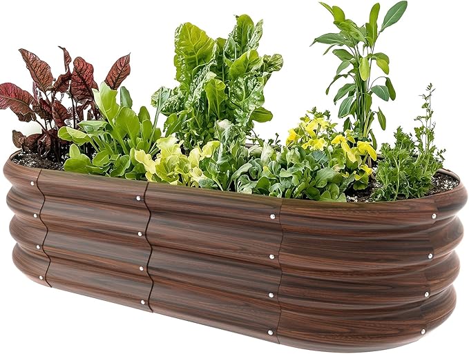 4x2x1ft Oval Galvanized Raised Garden Bed Outdoor 9-in-1 Large Metal Modular Planter Box Raised Beds for Gardening,Vegetables,Fruits,Flowers & Herbs (Brown) IDEAFAMILY