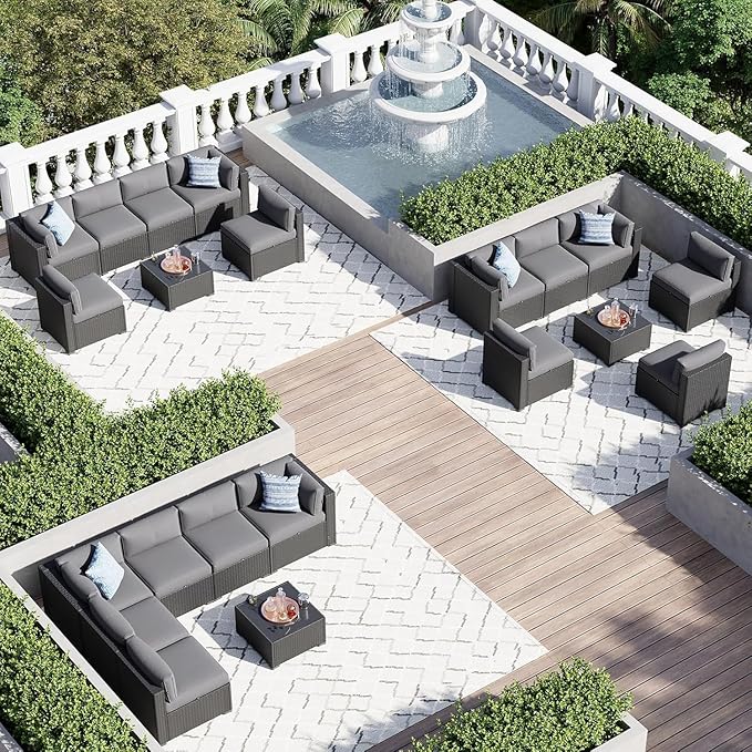 Aoxun Patio Furniture Sets, 2-Piece Outdoor Patio Furniture with Thick Cushions, Wicker Outdoor Conversation Set Sectional Sofa for Backyard, Poolside Aoxun