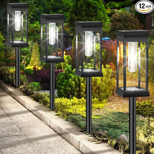 BesLowe Upgraded Solar Pathway Lights Outdoor, 12-Pack Large LED Solar Light Outdoor Waterproof, Super Bright Outside Lights for Yard, Sun-Powered Landscape Lighting for Garden Walkway, Cool White BringYouBrightFuture