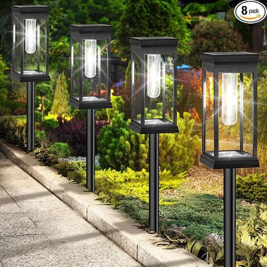 BesLowe Upgraded Solar Pathway Lights Outdoor, 8-Pack Large LED Solar Light Outdoor Waterproof, Super Bright Outside Lights for Yard, Sun-Powered Landscape Lighting for Garden Walkway, Cool White BringYouBrightFuture