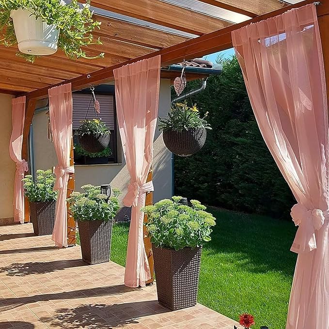 SpaceDresser Waterproof Outdoor Sheer Curtains for Patio - 2 Panels Rod Pocket Indoor Voile Sheer Curtain for Living Room,100W x 96L inch, Blush SpaceDresser
