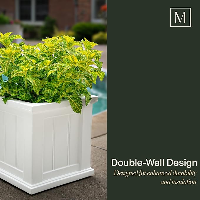 Mayne Cape Cod 14-Inch Square Planter – Self-Watering, Weather-Resistant Planter for Flowers – Durable Outdoor Design for Patio, Porch, or Entryway Mayne