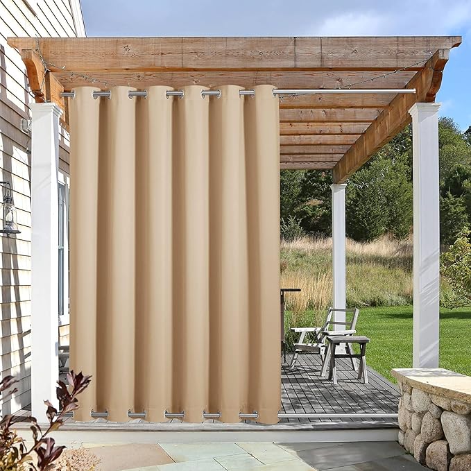 NICETOWN Outdoor Curtain for Patio Waterproof, Sunlight Block Rustproof Grommet Top and Bottom Windbreak, Thick Enough Protect You from Sun/Rain for Deck, Biscotti Beige, W84 x L108, 1 Piece NICETOWN