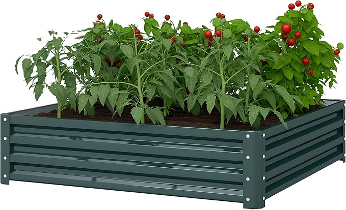 Outsunny Galvanized Raised Garden Bed, 4' x 4' x 1' Metal Planter Box, for Growing Vegetables, Flowers, Herbs, Succulents, Green Outsunny