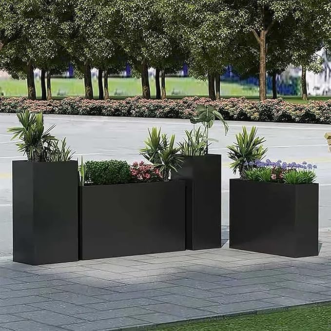 Black Steel Metallic Heavy Planter 30" x 12" x 24" for Outdoor Plants Metal Long Outdoor Planter Spliced Flower Box with Partitions for Outside,Indoor,Garden (Black, 30 * 12 * 24) DISCOVERINGBEAUTY