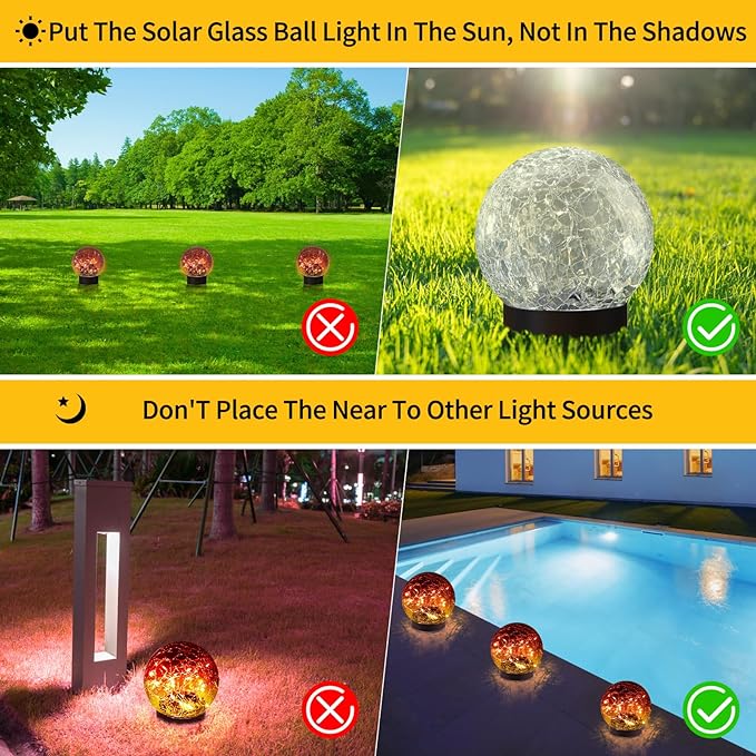 Solar Globe Lights Outdoor Waterproof - Cracked Glass Ball Lights for Garden, Patio, Yard, Lawn and Backyard Decor - Decorative Orbs for Outside JKIMK