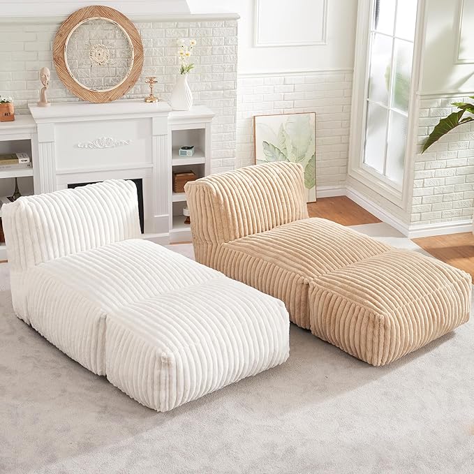 Hobestluk Big Bean Bag Lounger Chairs Large Beanbag Chair for Adults Bean Bag Sofa with Memory Foam Filled for Living Room, Bedroom or Balcony (Stripe White) YourHomeDeservesMore
