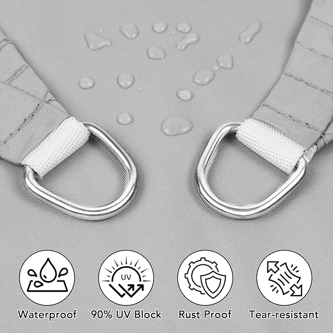 Artpuch Waterproof Sun Shade Sail, 14'x14' Light Grey Rectangular, UV Resistant Rain Canopy, Curved Edges Shade Cloth for Outdoor Patio, Deck, Yard (Custom Artpuch