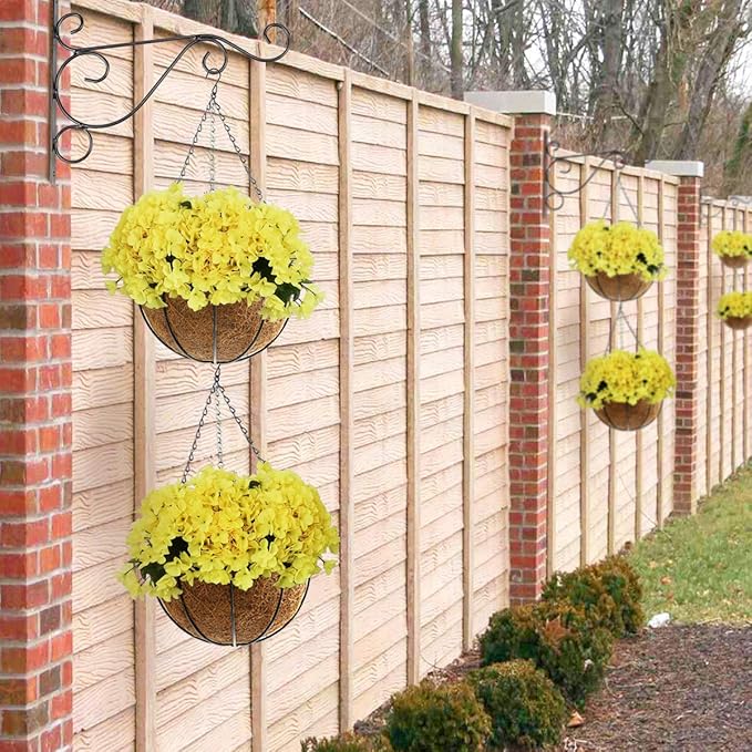 Hanging Plant Basket Flower Holder (2pack, 16 inch)-Metal Wire Round Hanging Basket Planter with Coco Fiber Liners for Plants Flower Pots Outdoor Garden Porch and Balcony Decor TOOCMEUK