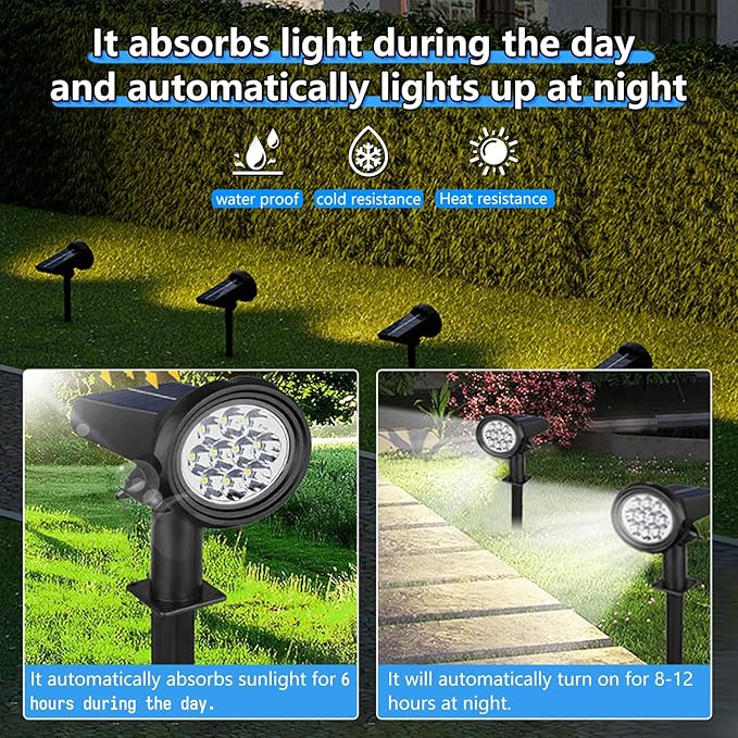 Solar Spot Lights Outdoor，Solar Lights Outdoor Waterproof IP68，Dark Sensing Auto On/Off，Suitable for Garden, Corridor Landscape Lighting and Flag Lighting. (Warm White, 4-Pack) Rootora
