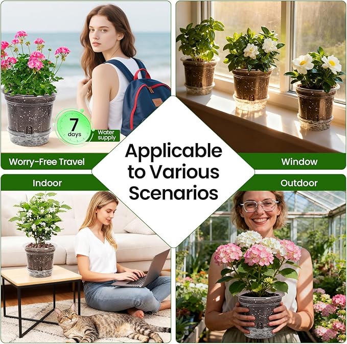 20 Pack 5 Inch Clear Self Watering Plant Pots with Bottom Water Tray & Watering Rope, Transparent Nursery Pots with Drainage for Seedlings, Herbs, and Houseplants Bluepro