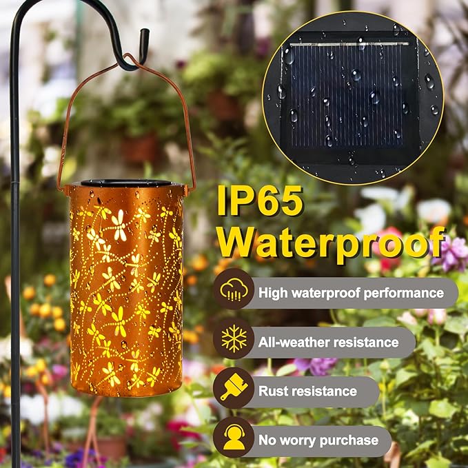 Birthday Gifts for Women Mom Grandma Ladies Solar Lanterns Outdoor Hanging Dragonfly Hollowed-Out Metal Waterproof LED Garden Decor Outside for Patio Yard Porch DIBIEECN