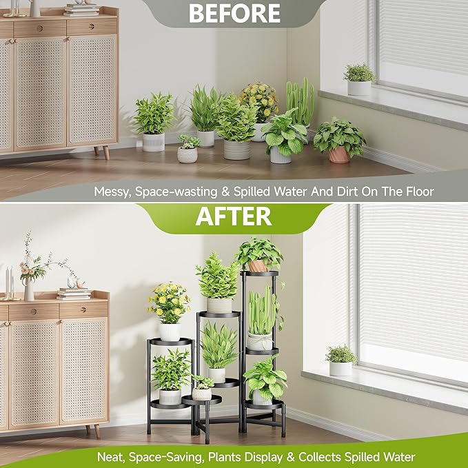8 Tier Plant Stand Indoor, Tiered Plant Stand Outdoor for Multiple Plants, Corner Plant Shelf for Patio Balcony Porch Garden Living Room House, Black Cawukege