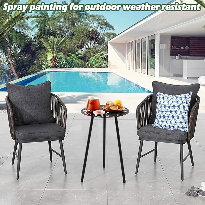 1 Pack Metal Outdoor Side Tables Small Outside Round End Table for Patio Modern Accent Garden Corner Table for Small Spaces, Balcony, Porch, Weather-Resistant, Plant Stand Indoor, Black PartyZealot