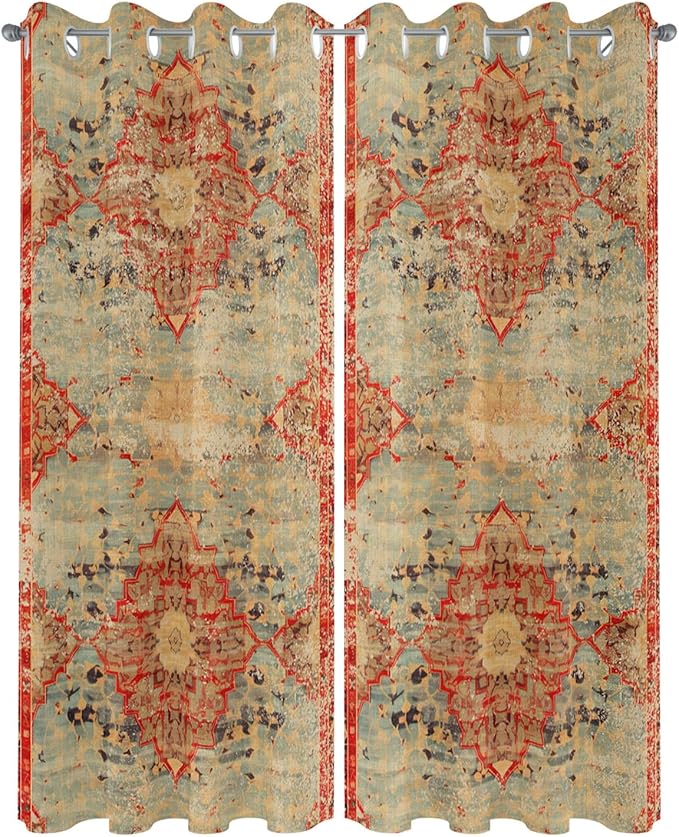 Boho Outdoor Curtains for Patio Waterproof, Grommet Privacy Curtain Drapes Weatherproof Outside Curtains for Porch GazeboPergola Cabana 2 Panel 54x84inch Rustic Bohemian Floral Tribal Orange Rootora