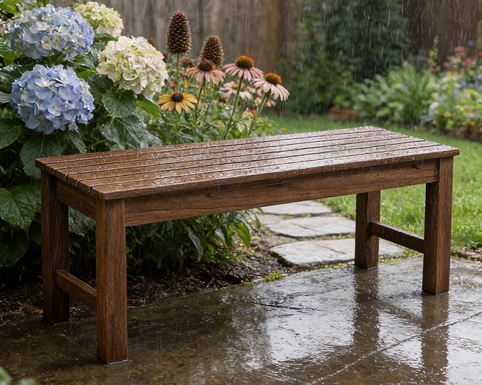 Psilvam 2-Person Outdoor Poly Lumber Patio Backless Bench, Fade-Resistant & Odor-Free Poly Lumber Patio Furniture, Weatherproof, Suitable for Garden, Porch and Park, 700 Lbs Support (1, Light Brown) PsilvamGardenFurniture