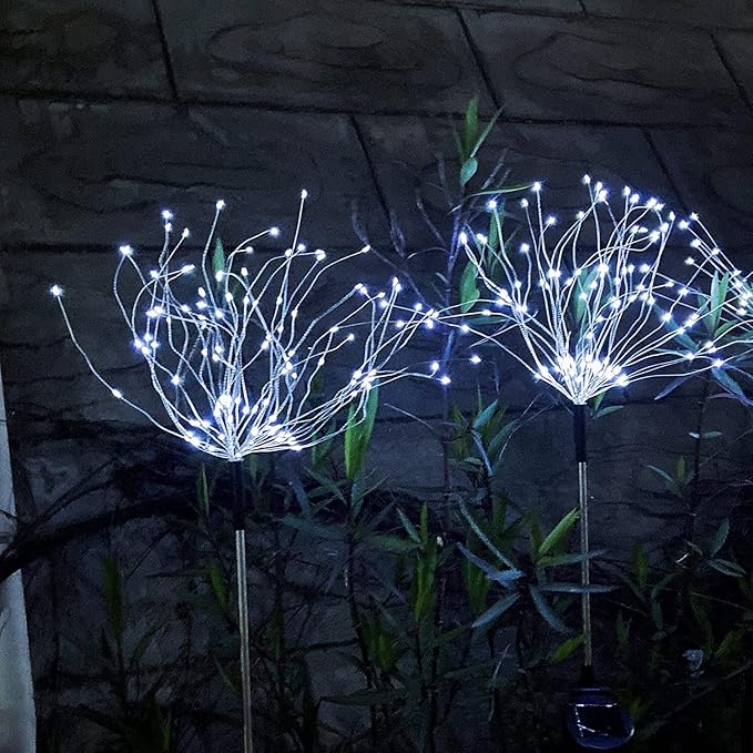 JJGoo Solar Firework Lights, 2 Pack 180 LEDs 2 Lighting Modes Solar Lights Outdoor Waterproof for Garden Patio Walkway Pathway Party Wedding Christmas Decorative - Cool White JJGoo